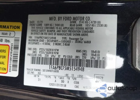 2021 Ford Mustang Gt Fastback from USA, damaged, VIN 1FA6P8CF5M5154948